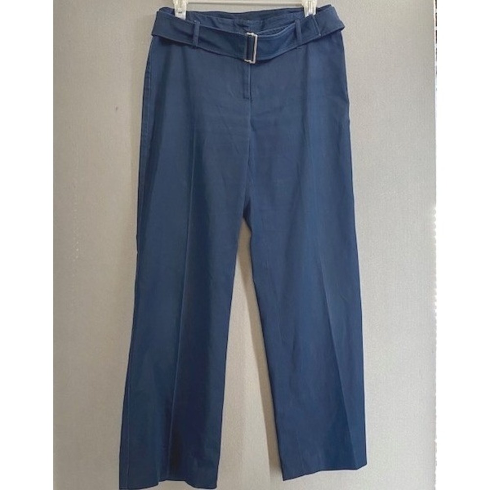 Ann‎ Taylor Size 6  Loft Navy Blue Wide Leg Belted Stretch Trousers High Rise